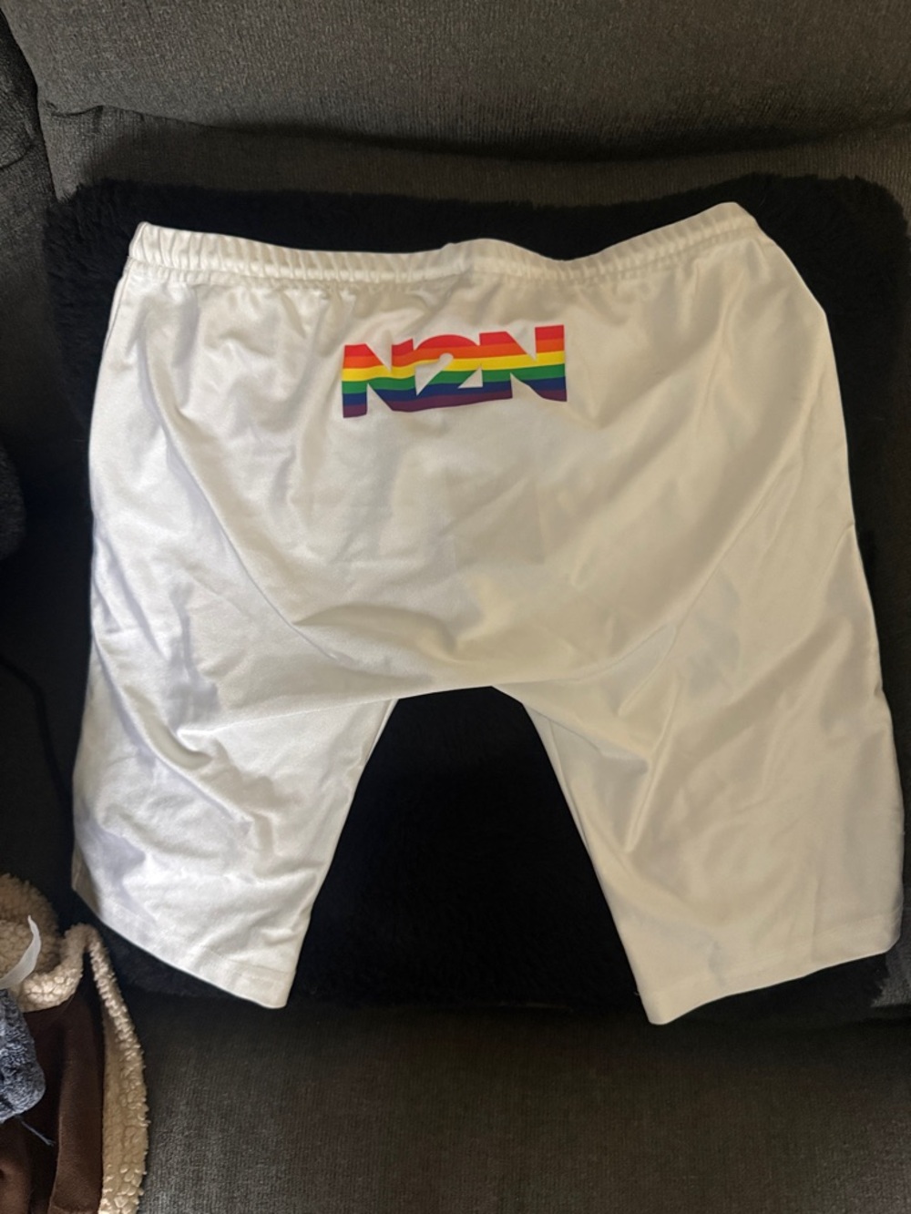 White N2N Riders Shorts with Rainbow Logo size large